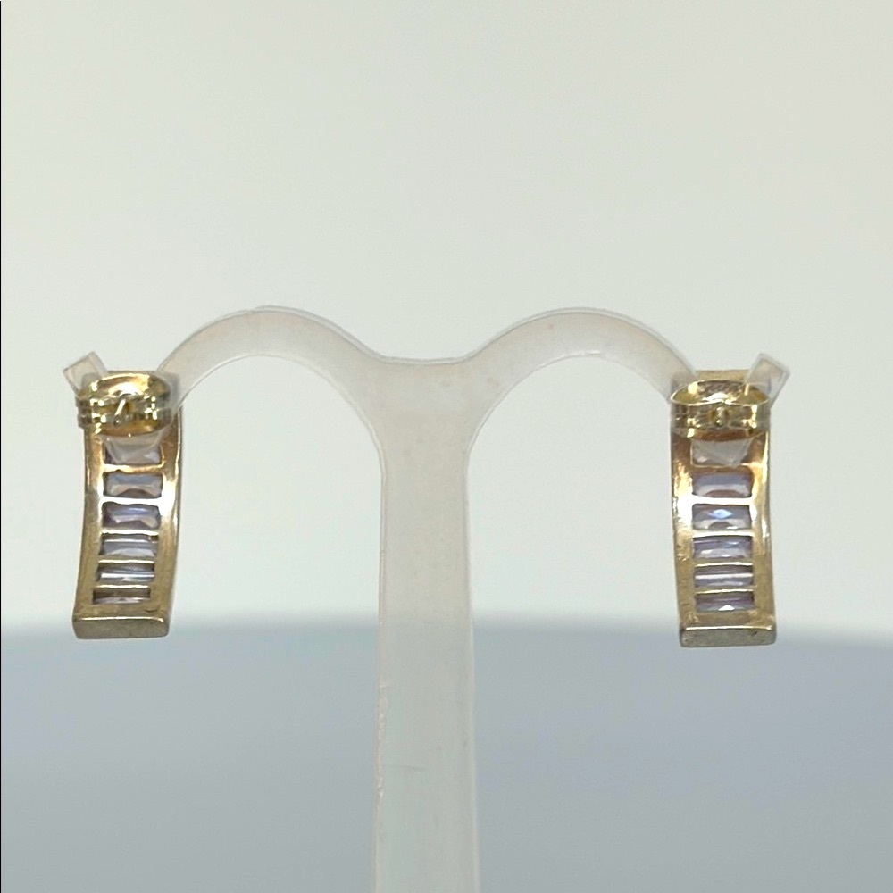 925 Silver And Purple Rectangular Stone Earrings - image 3
